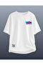 White Special Design Printed Oversize Unisex Tshirt - 2