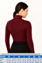 Women's Half Turtleneck Long Sleeve Ribbed Knit Corded Fabric Claret Red Blouse - Novelle - 2