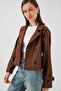 Women's Belted Short Trench Coat 5970 - Brown - 3
