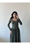 Women's Green Waist Gathered Back Bow Tie Maxi Dress - 2