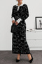 Women's “Black and White Patterned Contrast Collar Cuffed Knit Dress” - 2