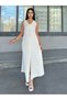 Women's Summer Cream V-Neck Spaghetti Strap Detailed Slit Long Dress Stylish Daily Casual Dusty Rose 50324
