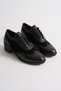 Women's Genuine Leather Heeled Oxford Shoes - Black - 4