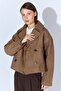 Four Button Diagonal Short Cashmere Double Breasted Coat - Brown