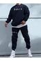 Men's Black Paris Printed Crew Neck Tracksuit Set