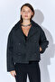 Four Button Diagonal Short Cashmere Double Breasted Coat - Anthracite - 7