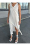 Women's Summer Cream V-Neck Spaghetti Strap Detailed Slit Long Dress Stylish Daily Casual Dusty Rose 50324 - 5