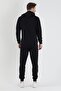 Plus Size Hooded Bottom-Top Plain Black Tracksuit Set Black - 5
