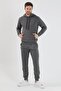 Plus Size Hooded Bottom-Top Plain Black Tracksuit Set Black - 3