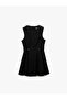 Viscose Blended A-Line Sleeveless Crew Neck Above-Knee Dress with Metal Accessories - 3