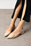 Beige Patent Leather Ankle Strap Double Buckle Pointed Toe Low Heel Women's Shoes - 2