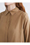 Brown Slit Detailed Women's Shirt Tunic from Plus-Store - 6