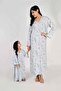 Kids Jalabiya – White Base with Blue Florals and Embroidered Neckline - 2