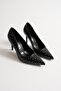 Zerina Women's Black Metal Accessory Pointed Toe High Thin Heeled Shoes Stiletto (9 cm)