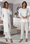 Women's Ecru Adjustable Waist Maternity Pajama Set with Dressing Gown, 3-Piece Set - 3