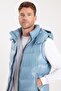 Men's standard fit regular cut sleeveless double pocket zip-up warm blue puffer vest
