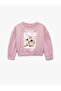 Elastic Waist Ribbed Long Sleeve Crew Neck Cat Print Crop Sweatshirt