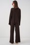 Women's Knitted Blouse Pants Two-Piece Set 30052 - Brown - 6