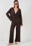 Women's Knitted Blouse Pants Two-Piece Set 30052 - Brown