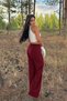Women's Burgundy Thick Ribbed Wide Leg Knit Trousers - 2