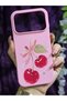 iPhone 18 Pro Compatible Velvet Ribbon and Cherry Printed Phone Case - 3