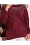 Stone Embroidered Washable Long Sleeve Crew Neck Burgundy Knitwear Sweater Comfortable Fit Casual Stylish Women's Blouse - 4