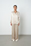 Women's V-Neck Light Beige Color Plain 100% Viscose Gold Buttoned Shirt - 4