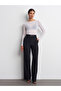 72169 Wide Leg Fabric Trousers-Black - 3