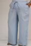 59021 Plus Size Elastic Waist Muslin Wide Leg Pants - Light Blue - 2