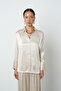 Women's V-Neck Light Beige Color Plain 100% Viscose Gold Buttoned Shirt