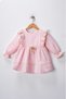 Cotton Comfortable Long Sleeve, Brooch and Lace Detailed Muslin 6-24 Months Girl's Baby Dress