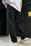 Men's Winter Baggy Cut Fleece-Lined Wide-Leg Sweatpants - Black - 2
