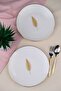 Tabak Evi Porcelain Natura Fern Gold Gilded Cake Plate 20.50cm 2 Pcs - 3