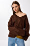 Oversize V-Neck Soft Knit Sweater Lns0081 Brown - 3