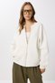 Zippered Ribbed Knitted Sweatshirt Lan0066 Ecru - 2