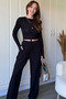 Ruffled Long Sleeve Crop Black Set - 6