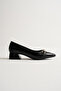 Crinkled Patent Leather Closed Block Heeled Women's Shoes with Stone Buckle Accessories - 7