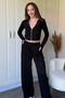 Hooded Zippered Black Crop Cardigan Modal Fabric Set - 7