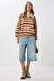Polo Neck Striped Knit Sweater Lmw0024 Biscuit Brown
