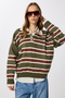 Polo Neck Striped Knitwear Sweater Lmw0024 Khaki Cream - 2