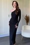 One Shoulder Stone Black Tulle Sleeve Midi Dress - 6