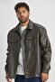 Premium Men's Comfortable Fit Fleece Lined Khaki Sports Leather Jacket Ls-58543 - 4