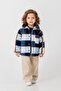 Boy's cotton blue checkered patterned fleece jacket - buttoned with pockets - 4