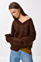 Oversize V-Neck Soft Knit Sweater Lns0081 Brown
