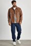 Premium Men's Comfortable Fit Brown Sports Leather Jacket with Fleece Inside Ls-58543 - 2