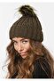 Women's Khaki Beanie Winter Soft Acrylic Pom Pom Beanie
