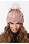 Women's Pink Glitter Beanie Winter Soft Acrylic Pom Pom Beanie - 2