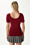 Women's Favor Lux Touch Soft Texture U-Neck Burgundy Blouse - 5