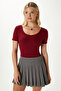 Women's Favor Lux Touch Soft Texture U-Neck Burgundy Blouse - 3