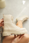 Beige Long Lace Up Women's Boots - 2